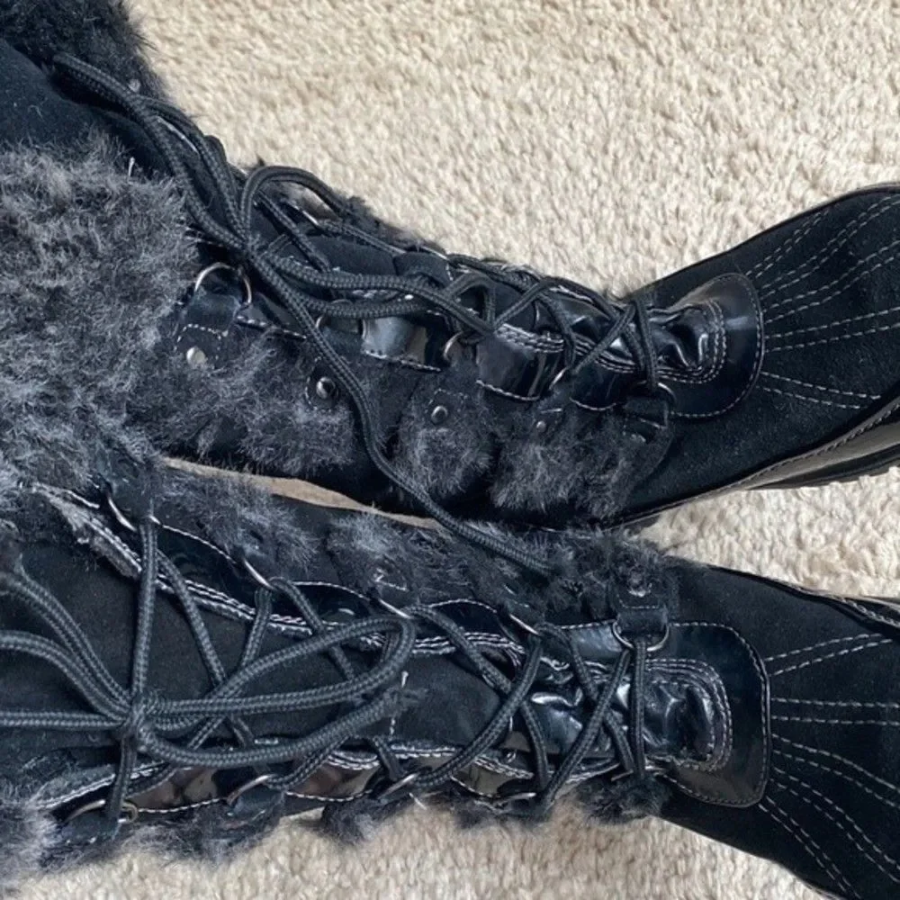 Sporto Millie Stone Suede W Faux Fur Lace-up Winter Snow Boot Waterproof Sz 9M